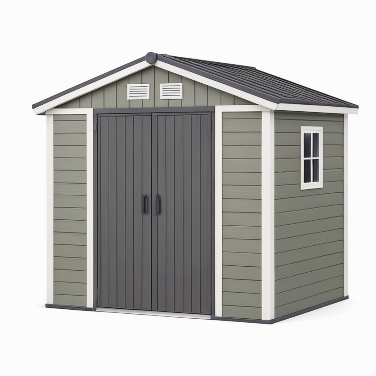 Abri de jardin 191 x 122 x 183 cm en panneaux synthétiques vert gris avec double porte ventilé