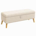 Banc de rangement 110 x 40 x 48 cm en tissu beige avec pieds en bois style scandinave