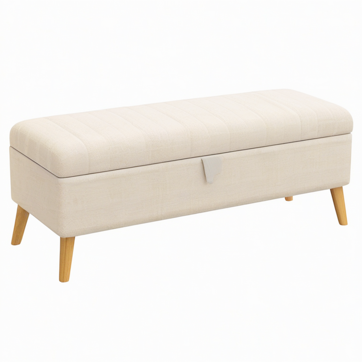 Banc de rangement 110 x 40 x 48 cm en tissu beige avec pieds en bois style scandinave