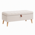 Banc coffre 110 x 45 x 45 cm en tissu bouclette beige avec pieds en bois style scandinave