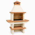 Barbecue de jardin 110 x 65 x 210 cm en béton beige et terre cuite avec grille de cuisson