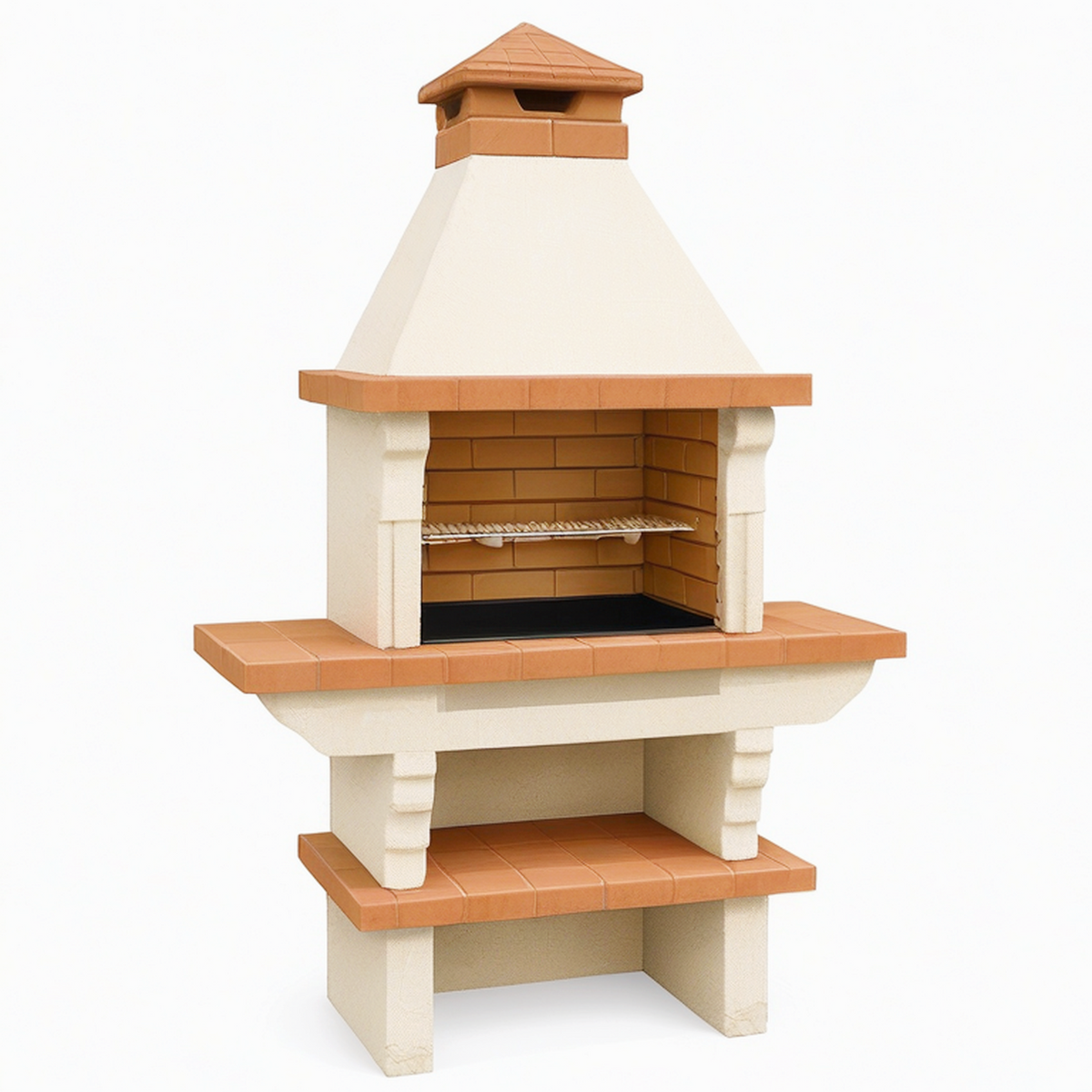 Barbecue de jardin 110 x 65 x 210 cm en béton beige et terre cuite avec grille de cuisson