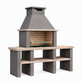 Barbecue de jardin 150 x 60 x 210 cm en béton gris avec grille style traditionnel