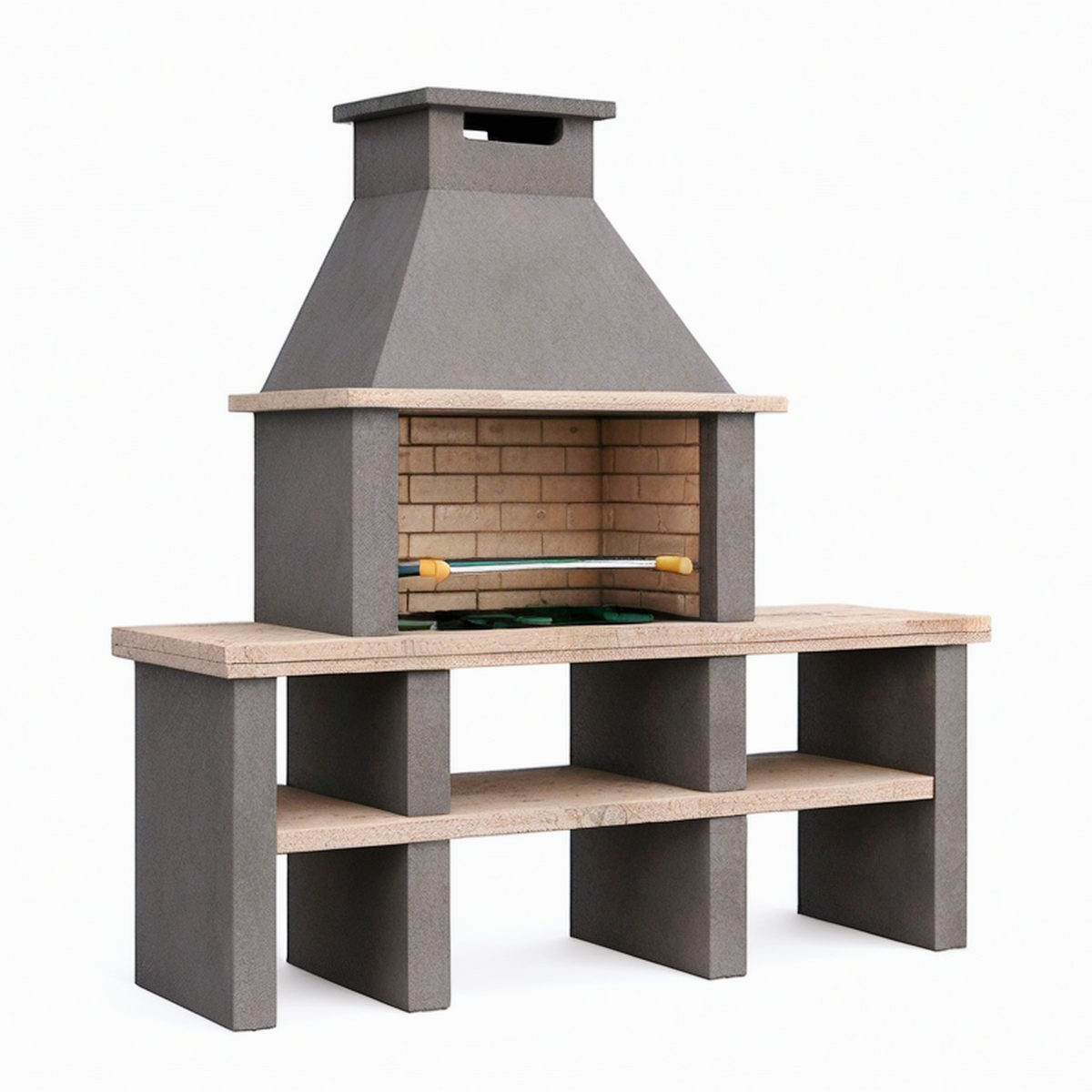 Barbecue de jardin 150 x 60 x 210 cm en béton gris avec grille style traditionnel
