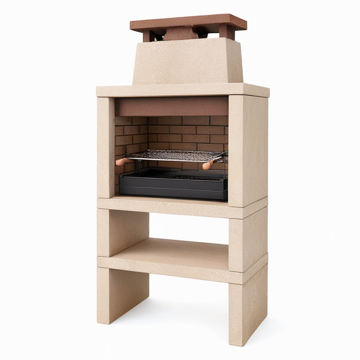 Barbecue de jardin 100 x 60 x 210 cm en pierre beige avec grille réglable