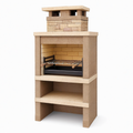 Barbecue fixe 90 x 70 x 210 cm en pierre beige avec cheminée et grille réglable