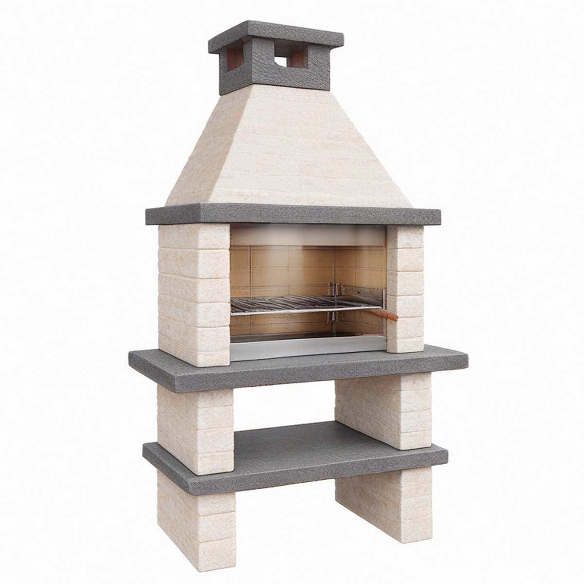 Barbecue de jardin 100 x 70 x 210 cm en pierre beige et anthracite avec grille réglable