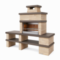 Barbecue de jardin 200 x 70 x 230 cm en pierre beige et acier avec cheminée et rangements