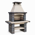 Barbecue de jardin fixe 120 x 70 x 210 cm en béton beige et pierre anthracite avec cheminée et grille