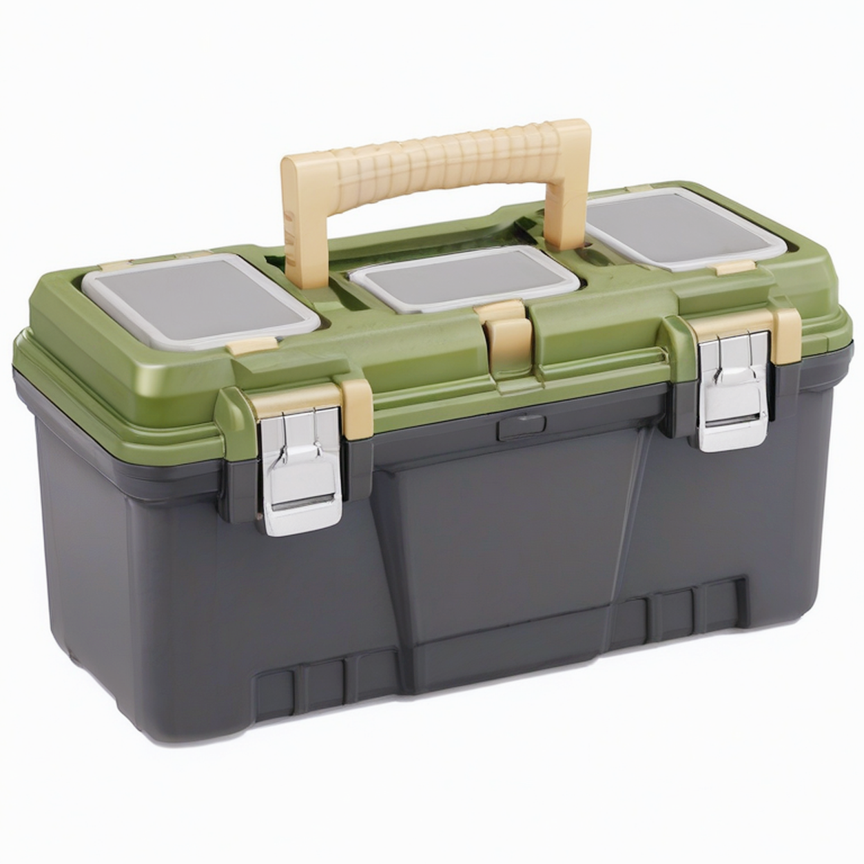 Boîte de rangement 46 x 25 x 24 cm en plastique vert et noir avec compartiments pour pêche