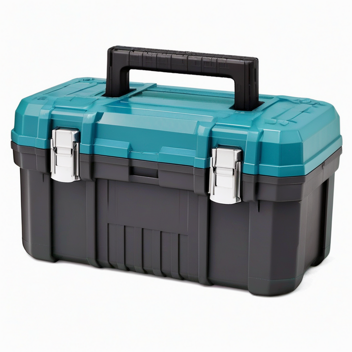Boîte à outils 48 cm en plastique turquoise noir avec fermetures métalliques portable