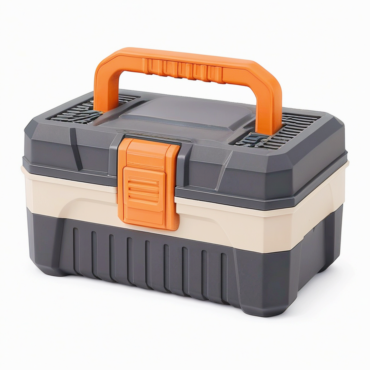 Boîte à outils 46 x 25 x 24 cm en plastique noir beige orange avec poignée de transport