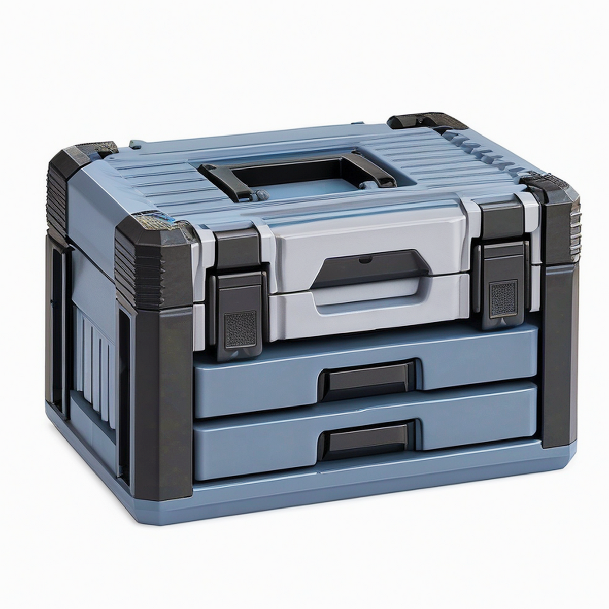 Boîte à outils 50 cm en plastique bleu noir avec tiroirs et poignée de transport