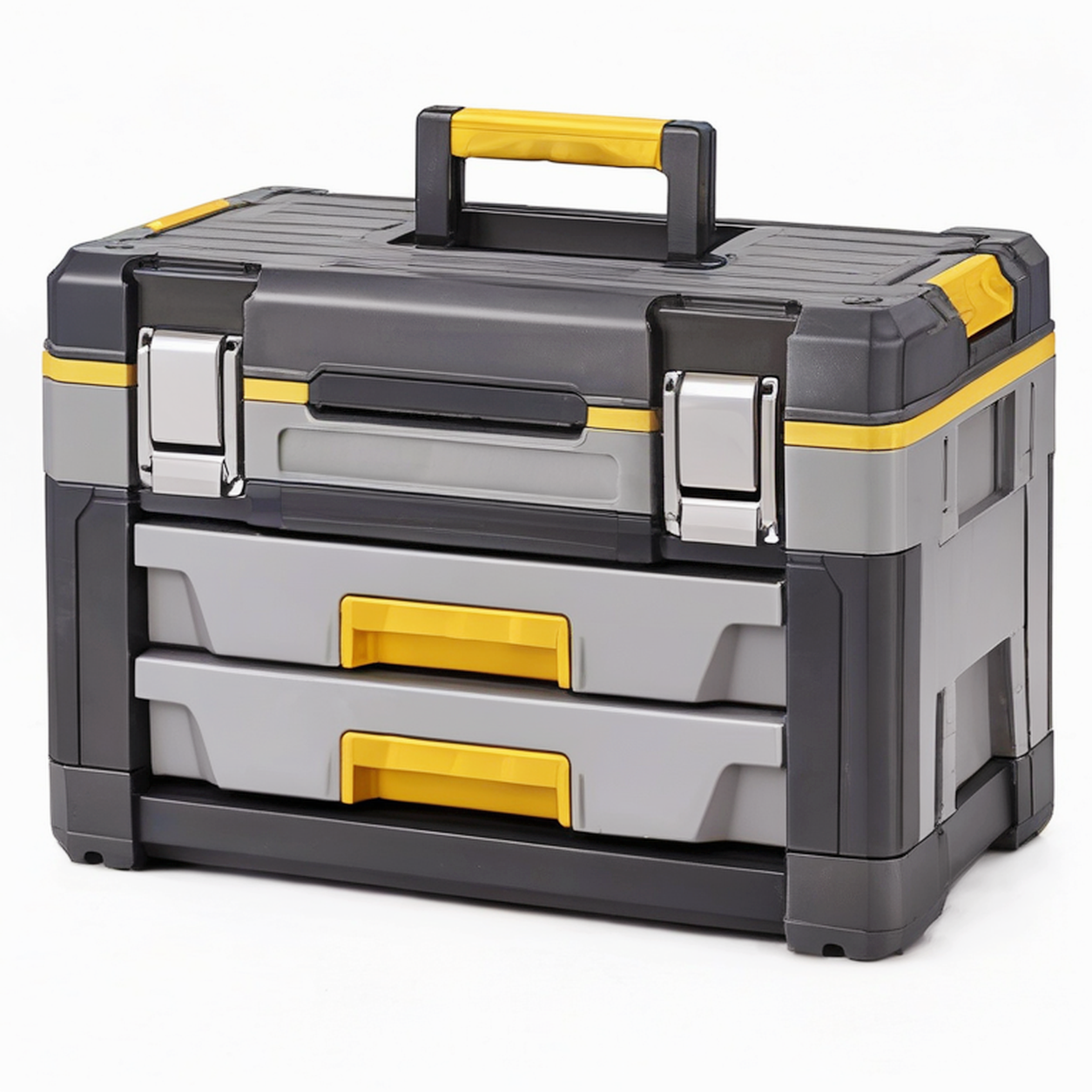 Caisse à outils 56 x 35 x 40 cm en plastique noir gris jaune avec 2 tiroirs