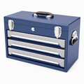 Boîte à outils 60 x 26 x 34 cm en métal bleu à 3 tiroirs verrouillable