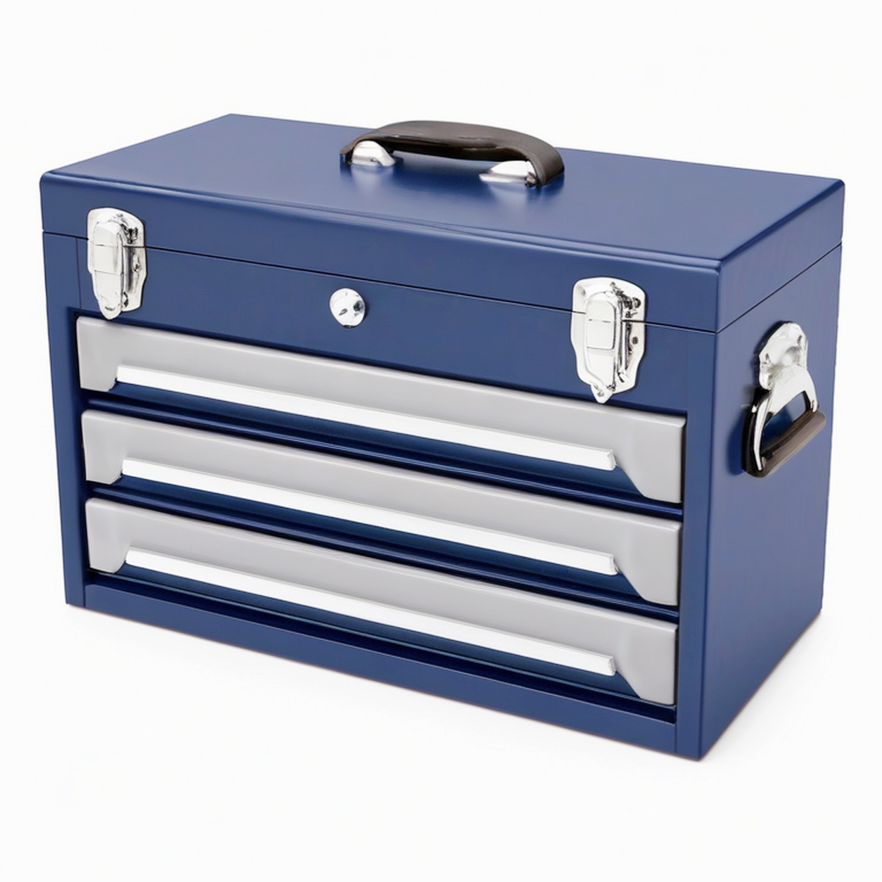 Boîte à outils 60 x 26 x 34 cm en métal bleu à 3 tiroirs verrouillable