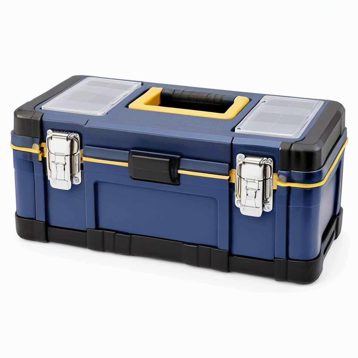 Boîte à outils 50 x 25 x 25 cm en plastique bleu jaune avec compartiments et poignée