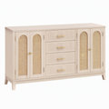 Buffet 160 x 40 x 85 cm en bois clair et cannage pour rangement style bohème