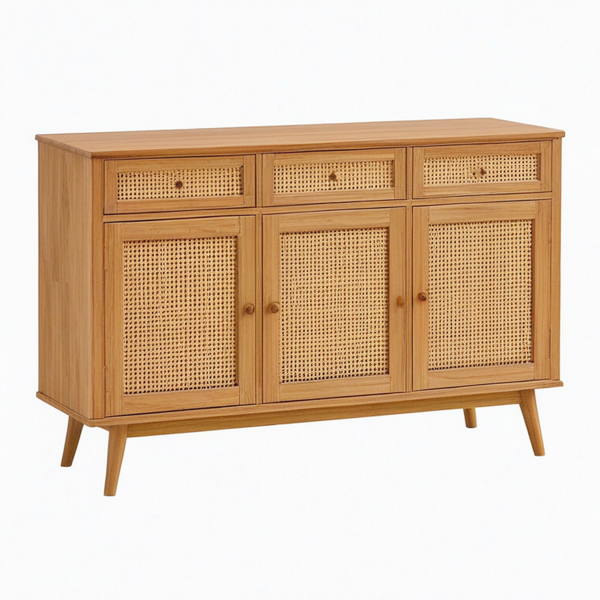 Buffet 120 x 40 x 90 cm en bois marron avec cannage style rétro rangement