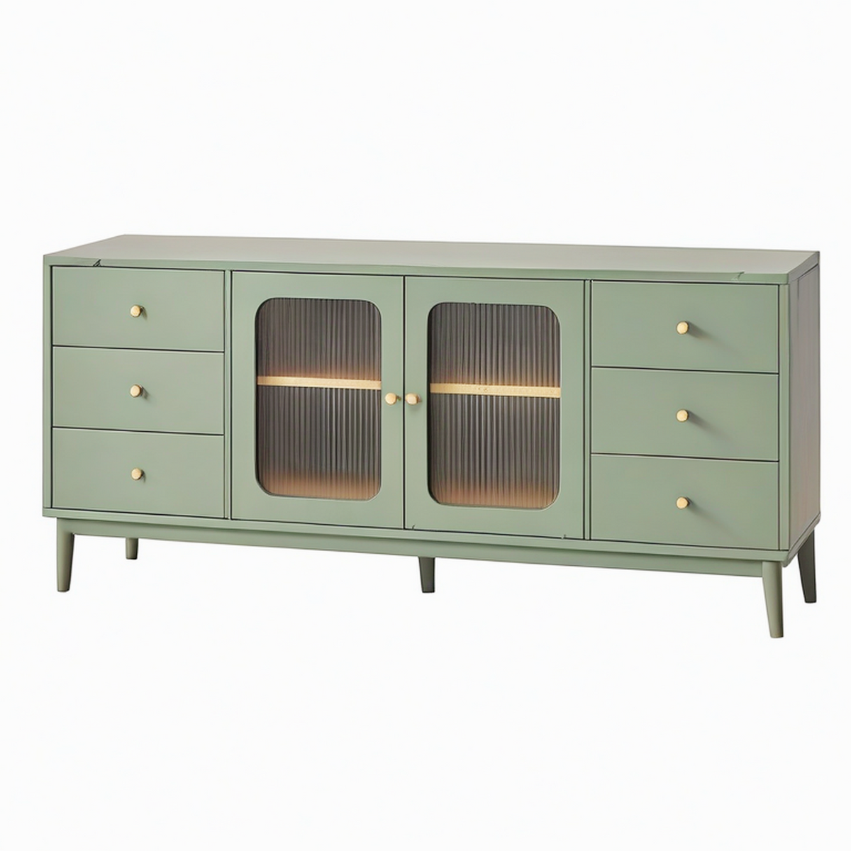 Buffet 160 x 40 x 85 cm en bois d'ingénierie vert avec portes vitrées style rétro