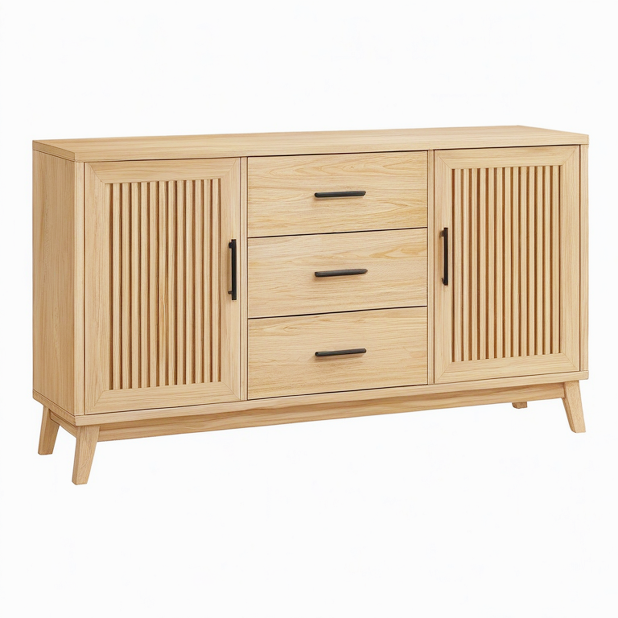 Buffet 160 cm en bois chêne à 3 tiroirs et 2 portes style scandinave