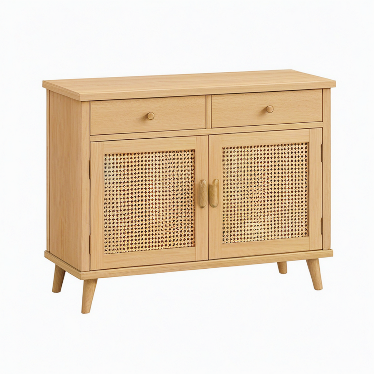 Buffet 120 x 40 x 90 cm en bois naturel et cannage style rétro avec rangement