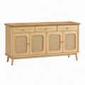 Buffet 160 x 40 x 85 cm en bois naturel et cannage - rangement vintage