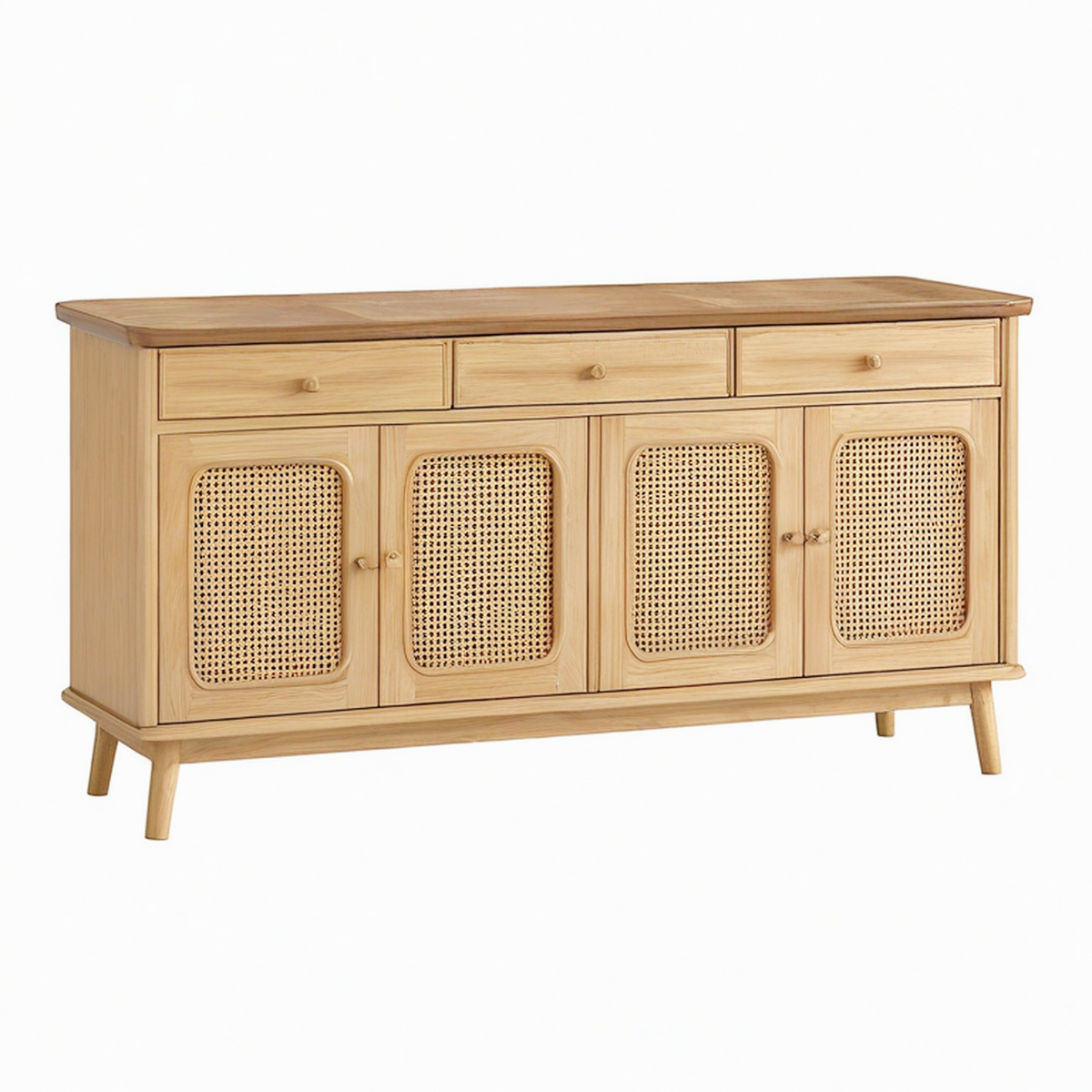 Buffet 160 x 40 x 85 cm en bois naturel et cannage - rangement vintage