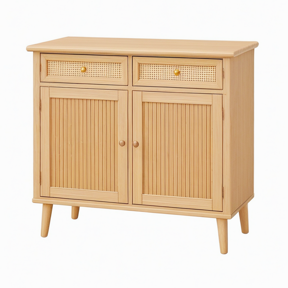 Buffet 100 x 40 x 90 cm en bois naturel avec cannage style scandinave