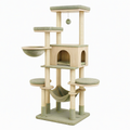 Arbre à chat 60 x 60 x 160 cm en bois sisal et tissu vert avec niche hamac et plateformes