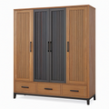 Armoire de rangement 160 x 55 x 200 cm décor bois noyer et noir à 4 portes et 3 tiroirs style contemporain