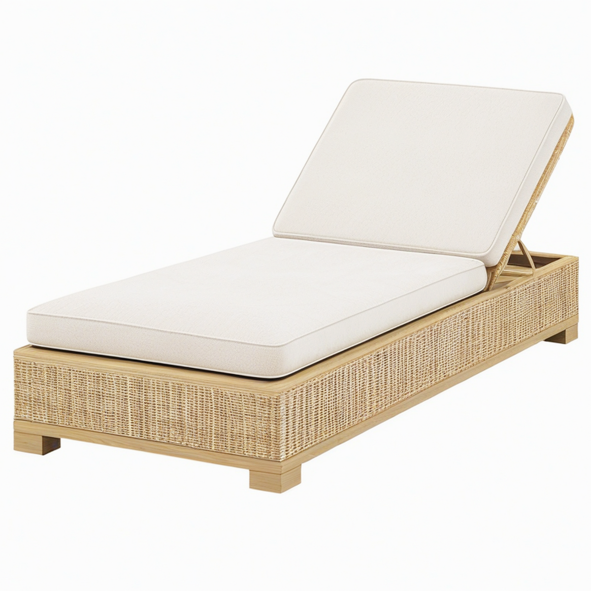 Chaise longue 200 x 75 cm en bois et fibres tressées beige avec dossier inclinable pour extérieur