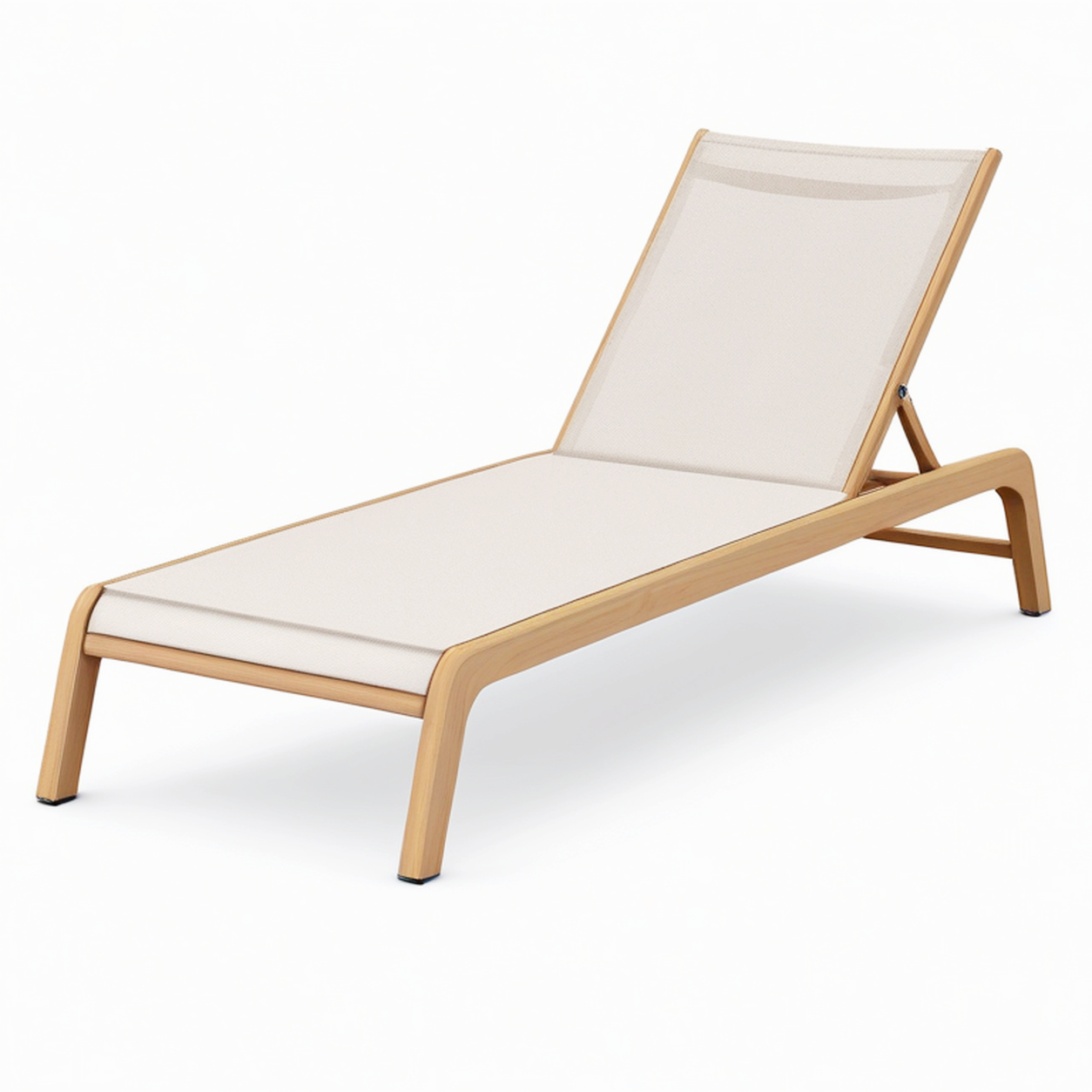 Bain de soleil 200 x 70 x 92 cm en bois et tissu beige réglable pour extérieur