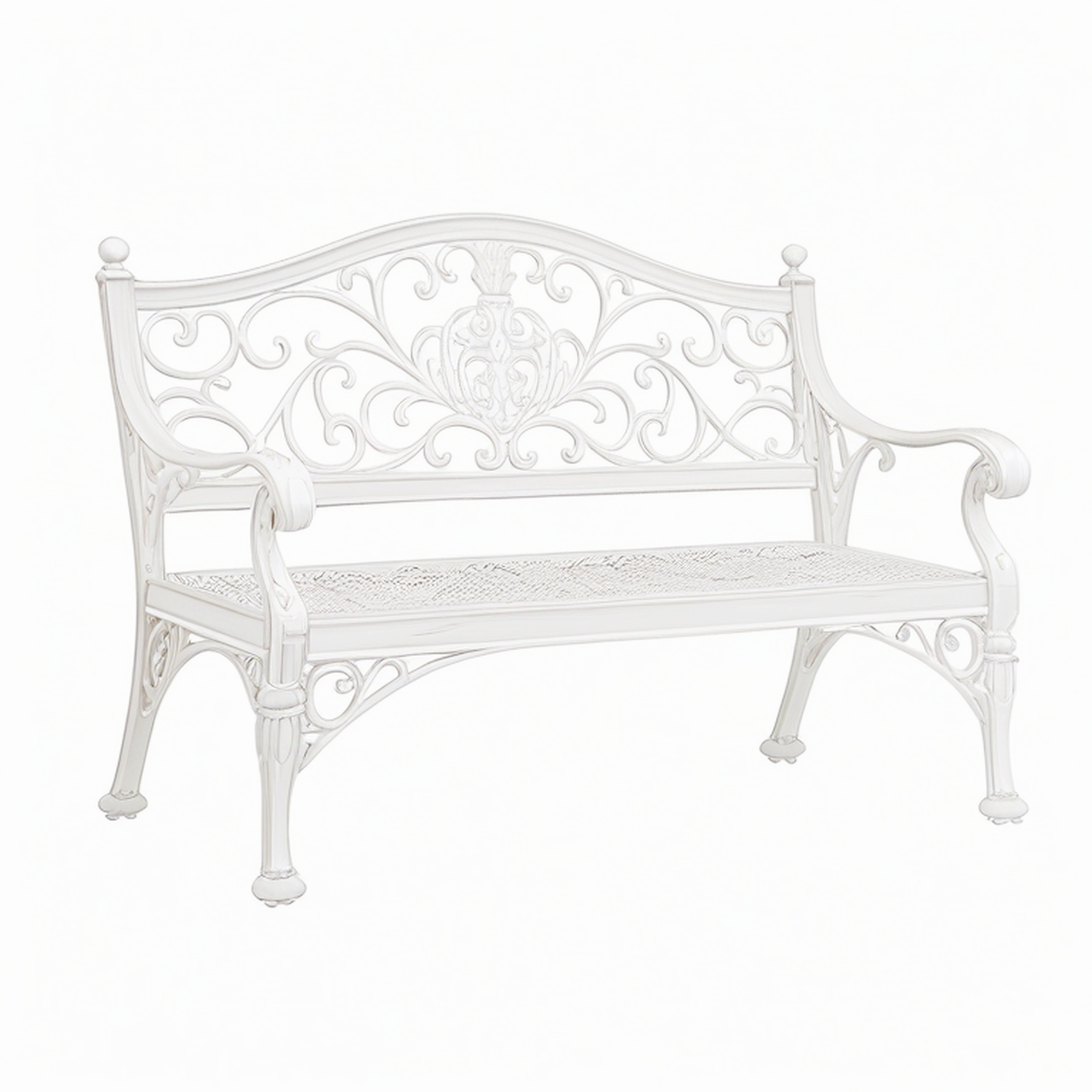Banc de jardin 122 x 61 x 93 cm en métal blanc décoratif style romantique