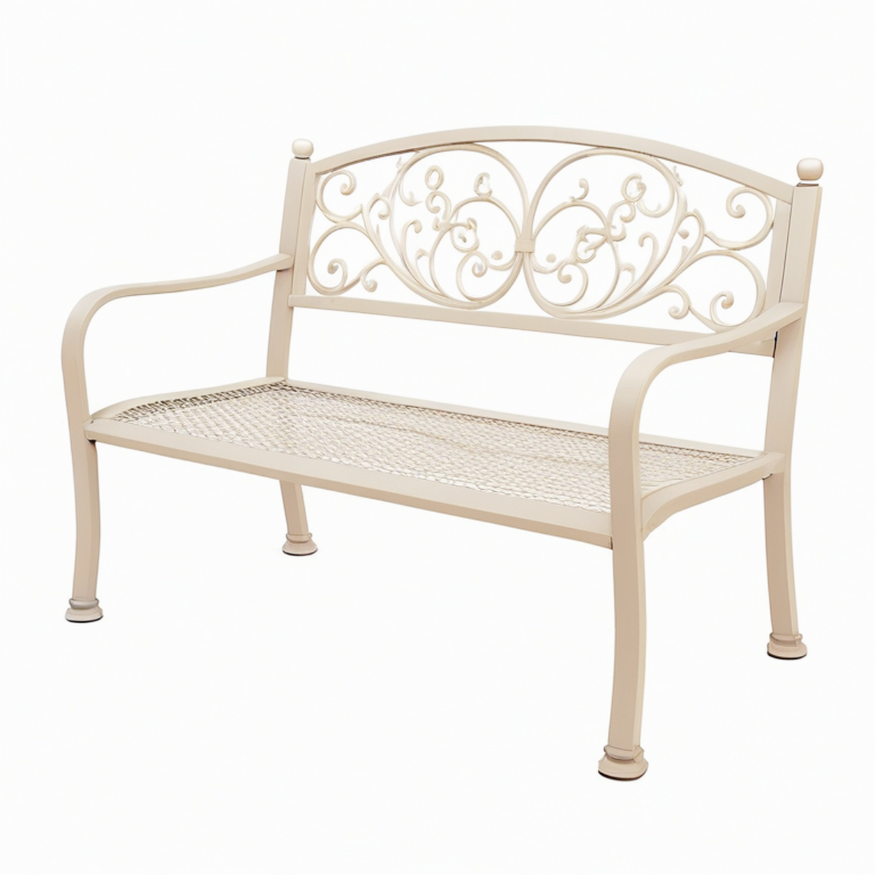 Banc de jardin 120 x 60 x 95 cm en métal beige style romantique